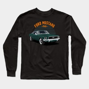 Classic Car  Mustang 1968 Dark Green Long Sleeve T-Shirt